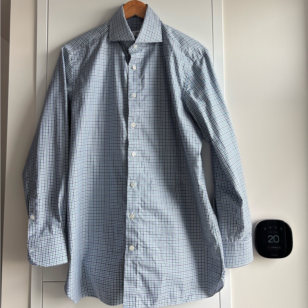 100Hands Handmade Dress Shirt – Blue/White Micro Check - Size 15